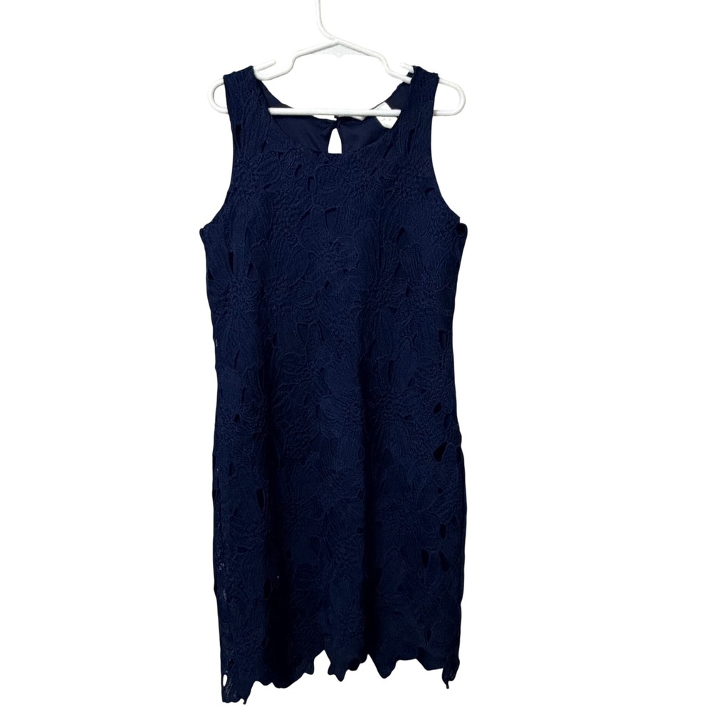 Japna Kids Navy Blue‎ Floral Lace Sleeveless Shift Dress Scalloped Hem Tea Party